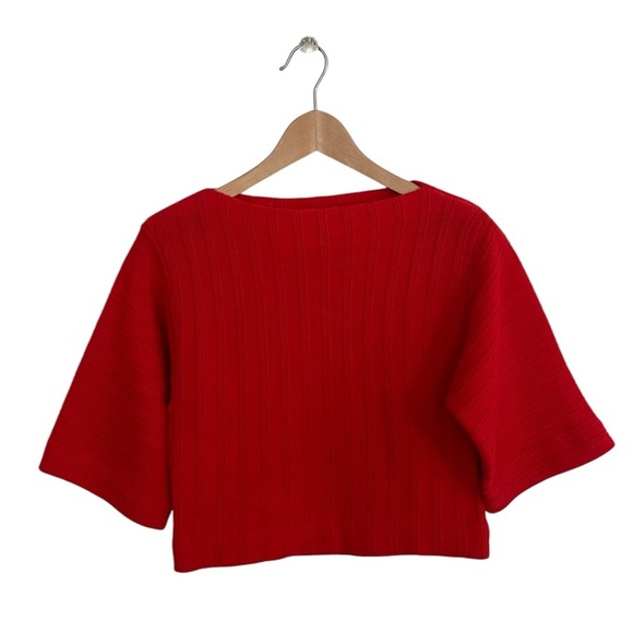 VINTAGE 70’-80’s Montgomery Wards boxy boat neckline Red Sweater office siren L - Picture 6 of 6